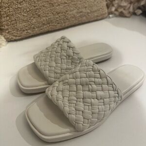 Elegant White Woven Slide Sandals